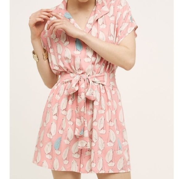Anthropologie Pants - Maeve Tourista Sailboat Pink Romper 10